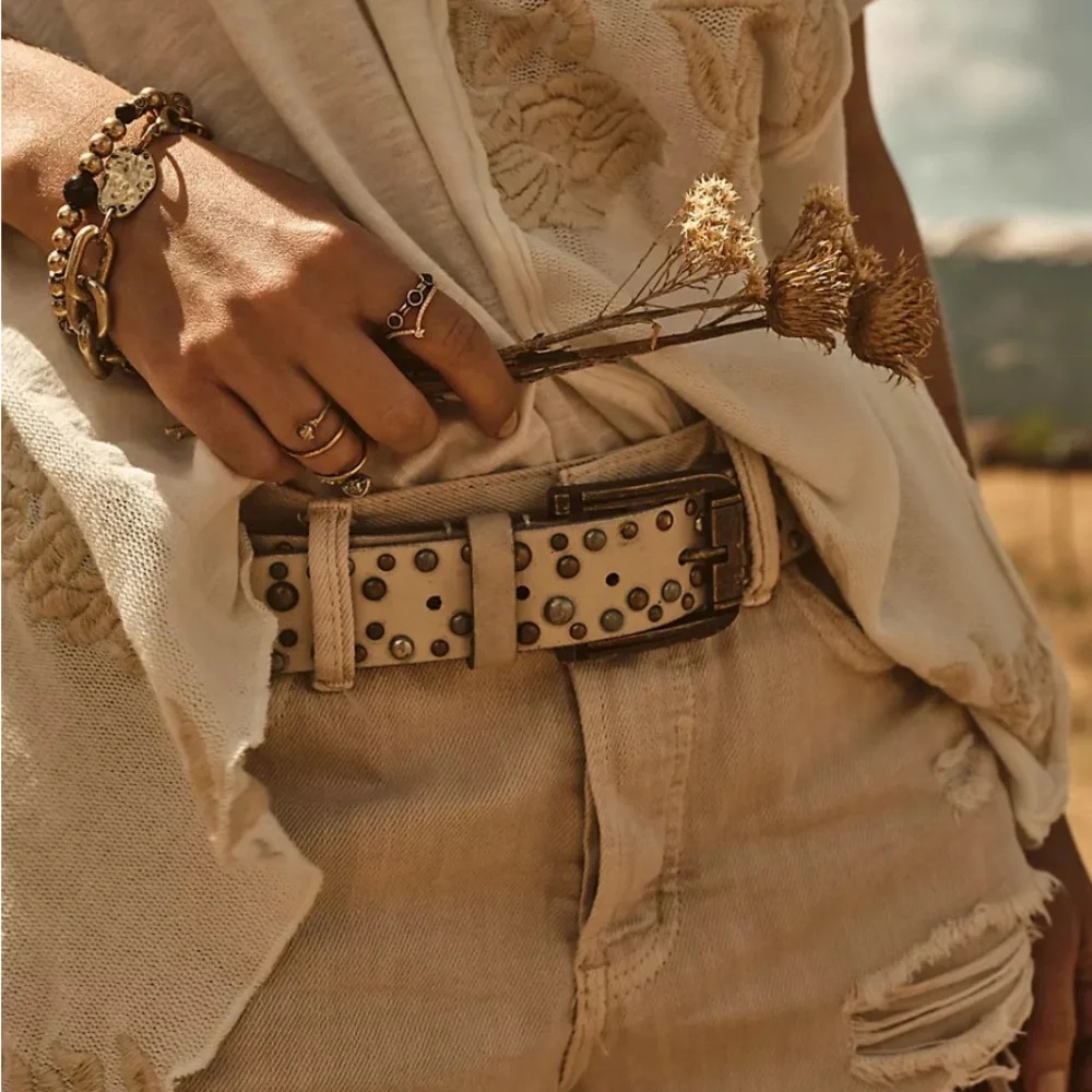 Free People Brown Studded Leather Belt
